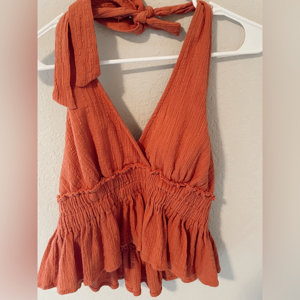 Dark Coral flowy open back top